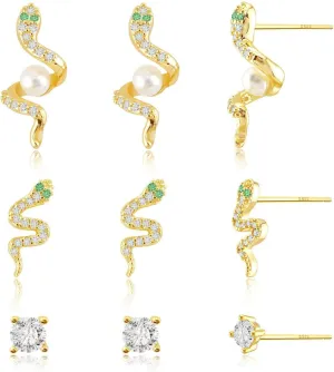 3 Pairs Earring Set for Women 14K Hypoallergenic Gold Plated Earrings Multiple Piercing Small Cartilage Earrings Set Dainty Stud Earrings for women and teengrils
