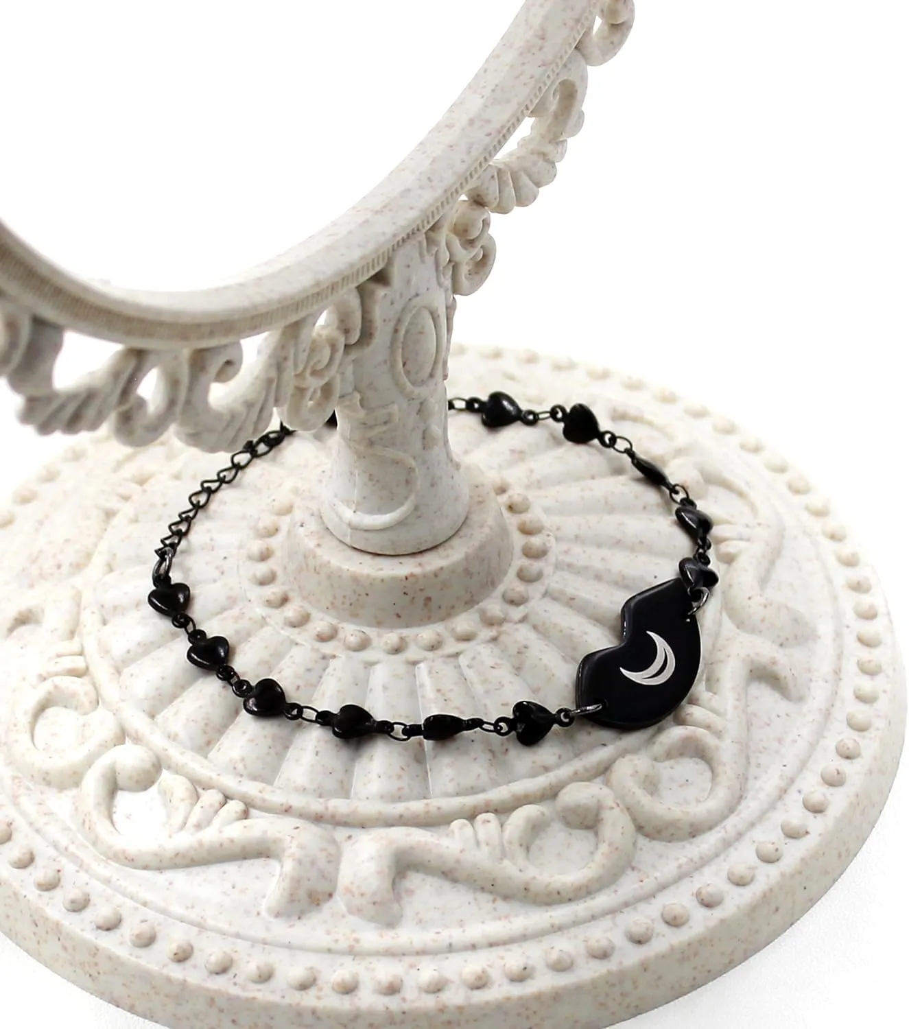3 PCS Personalized Black Stainless Steel Matching Puzzle Heart Shape Chain Bracelets Set Best Friend for Women Friendship BFF Love Bracelets for Family Members Sisters, Name Engravings Accepted