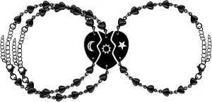 3 PCS Personalized Black Stainless Steel Matching Puzzle Heart Shape Chain Bracelets Set Best Friend for Women Friendship BFF Love Bracelets for Family Members Sisters, Name Engravings Accepted