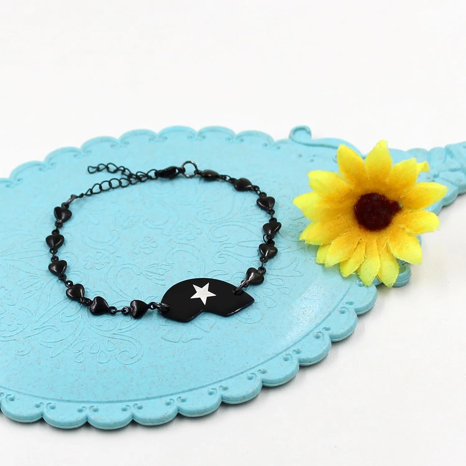 3 PCS Personalized Black Stainless Steel Matching Puzzle Heart Shape Chain Bracelets Set Best Friend for Women Friendship BFF Love Bracelets for Family Members Sisters, Name Engravings Accepted