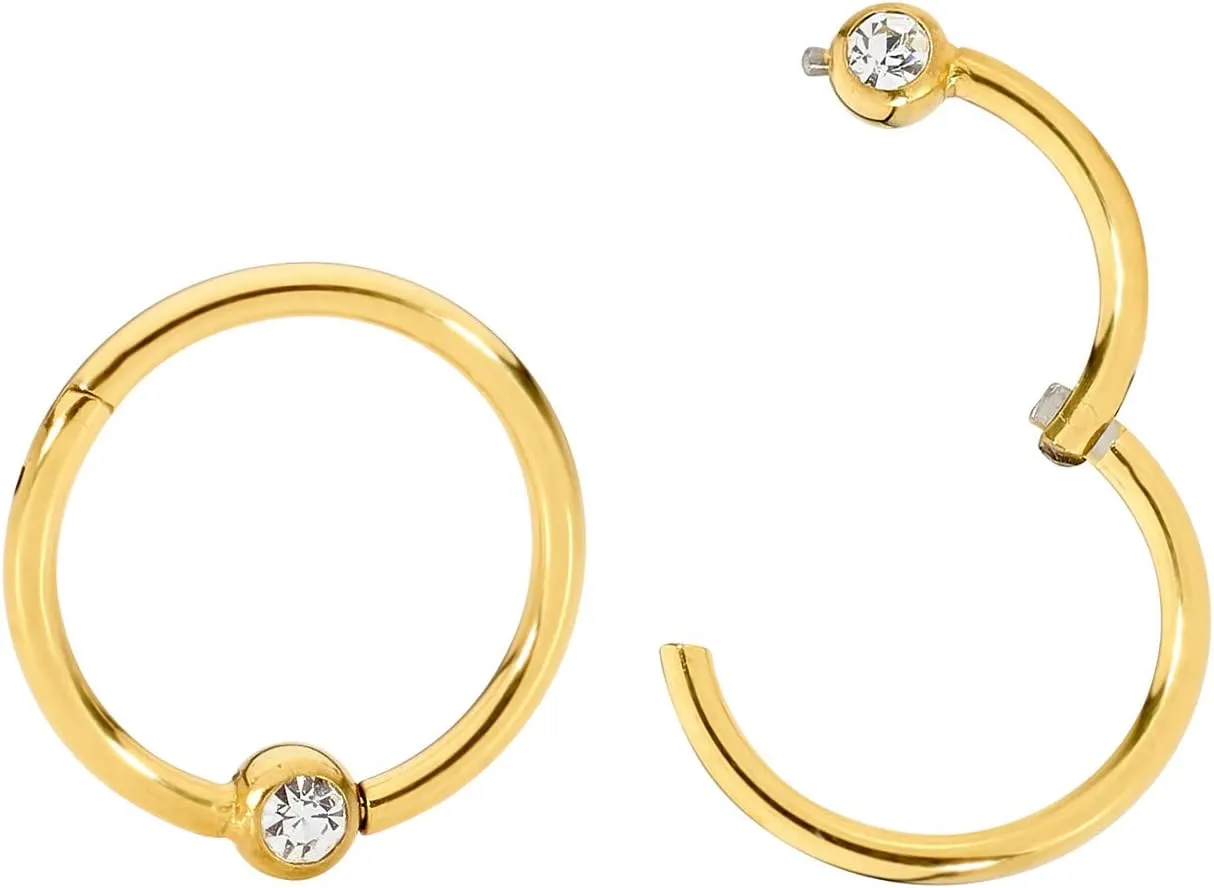 365 Sleepers 316L Surgical Steel Hypoallergenic 16G Gem BCR Ball Closure Septum Jewelry Hinged Segment Ring Body Piercing Hoop Lip Rings Helix Cartilage Rook Sleeper Earrings 6mm  10mm