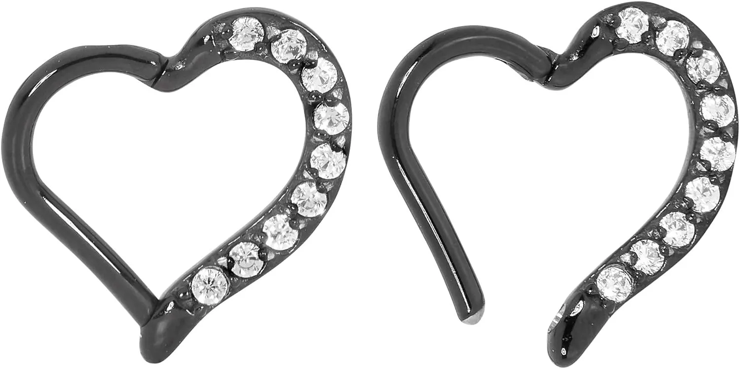 365 Sleepers 316L Surgical Steel Hypoallergenic 16G Love Heart Gem Septum Jewelry Hinged Segment Ring Body Piercing Hoop Lip Rings Helix Cartilage Rook Sleeper Earrings 8mm  10mm