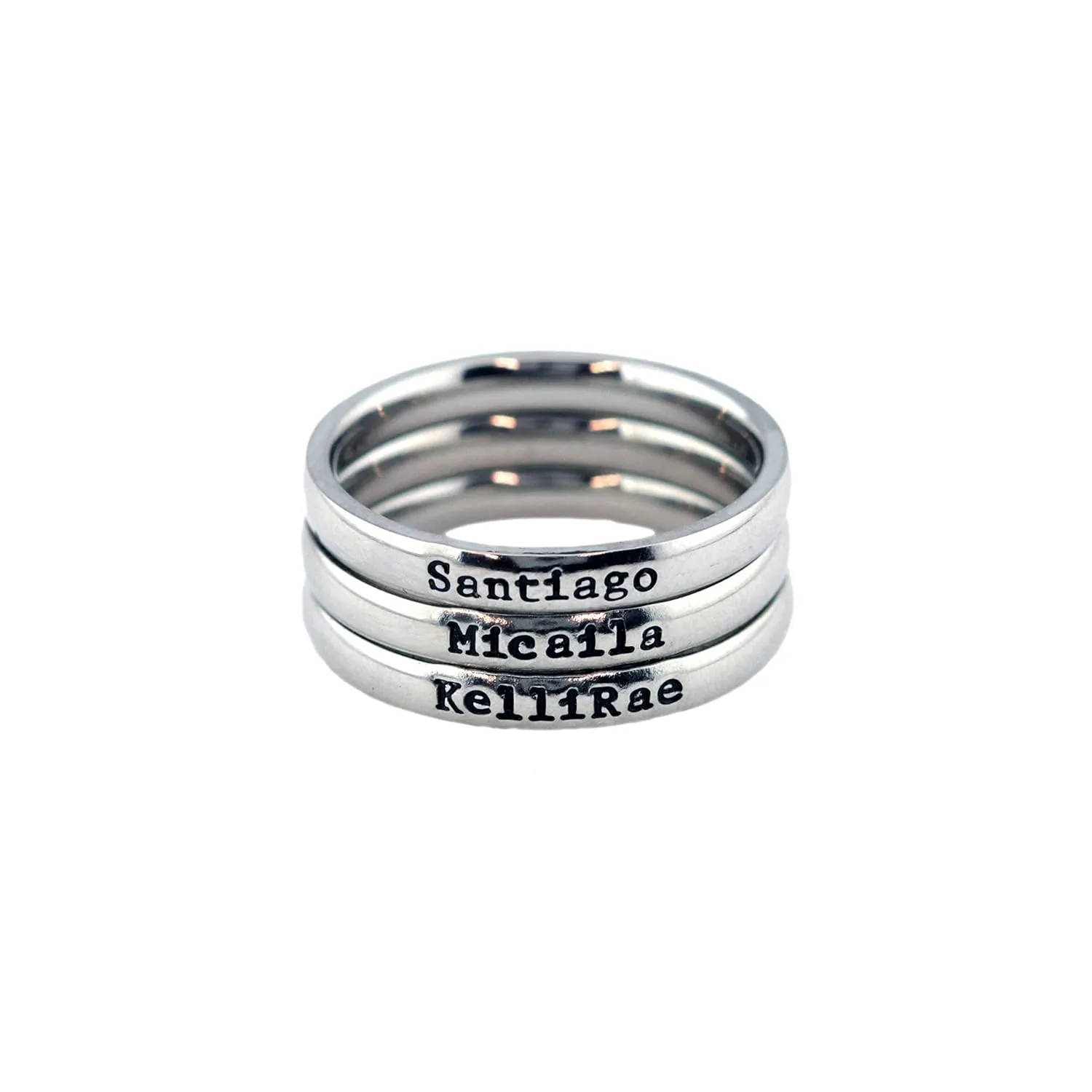 3mm Stackable Stainless Steel Personalized Custom Stacking Name Ring(s) - SANTIAGO