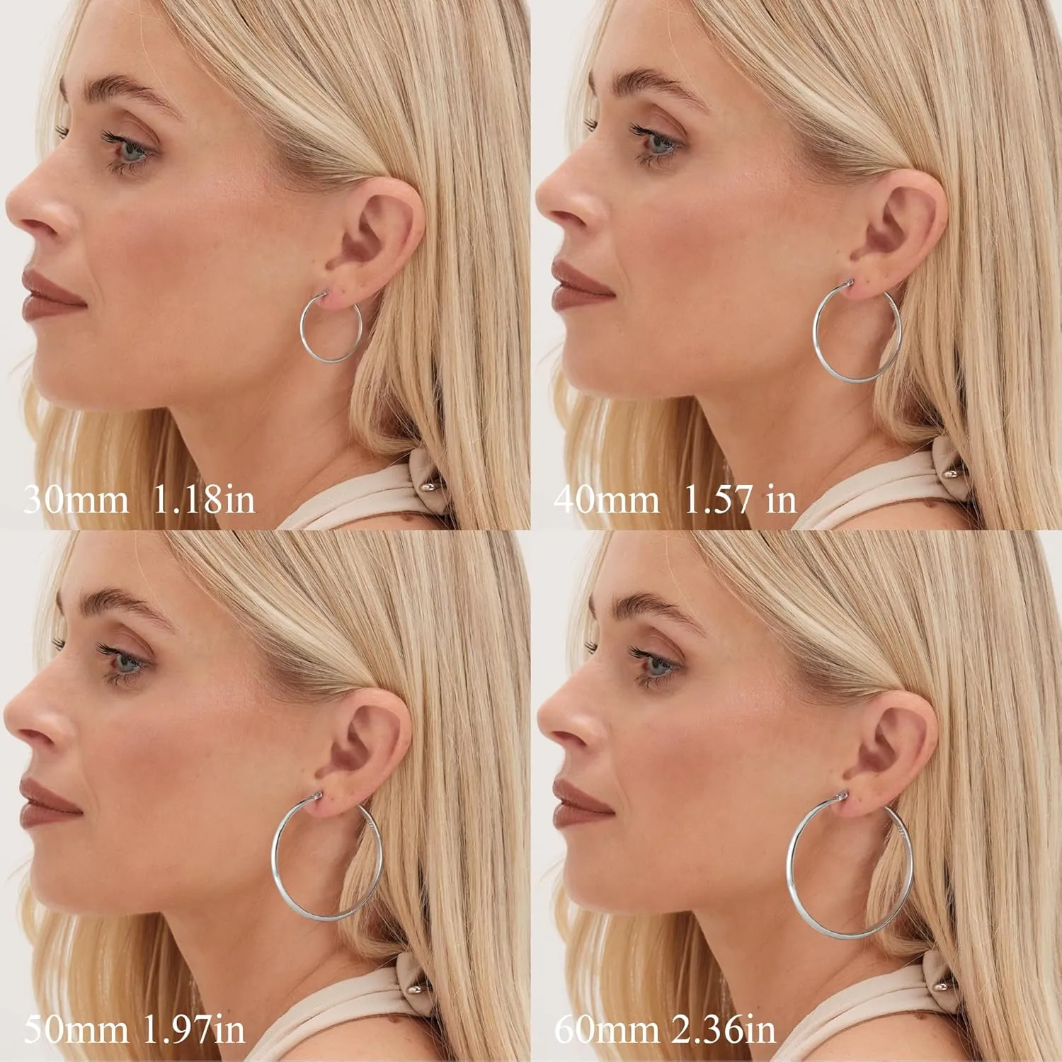 3mm Wide Large Hoop Earrings for Women Non Tarnish 14K Gold Hoops Waterproof Lightweight Hypoallergenic Sterling Silver Hoops Gift for Chrismas Birthday Mother's Day 30/40/50/60mm