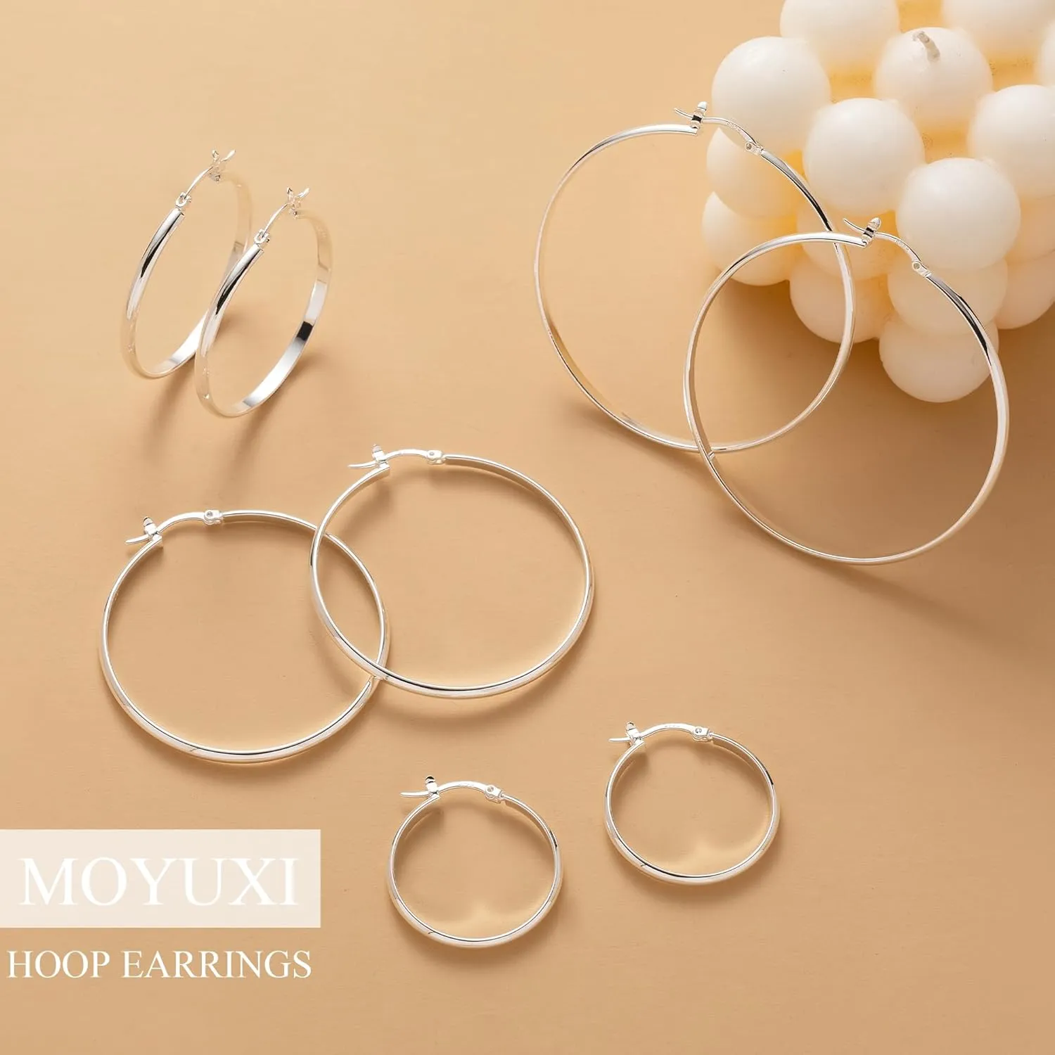3mm Wide Large Hoop Earrings for Women Non Tarnish 14K Gold Hoops Waterproof Lightweight Hypoallergenic Sterling Silver Hoops Gift for Chrismas Birthday Mother's Day 30/40/50/60mm