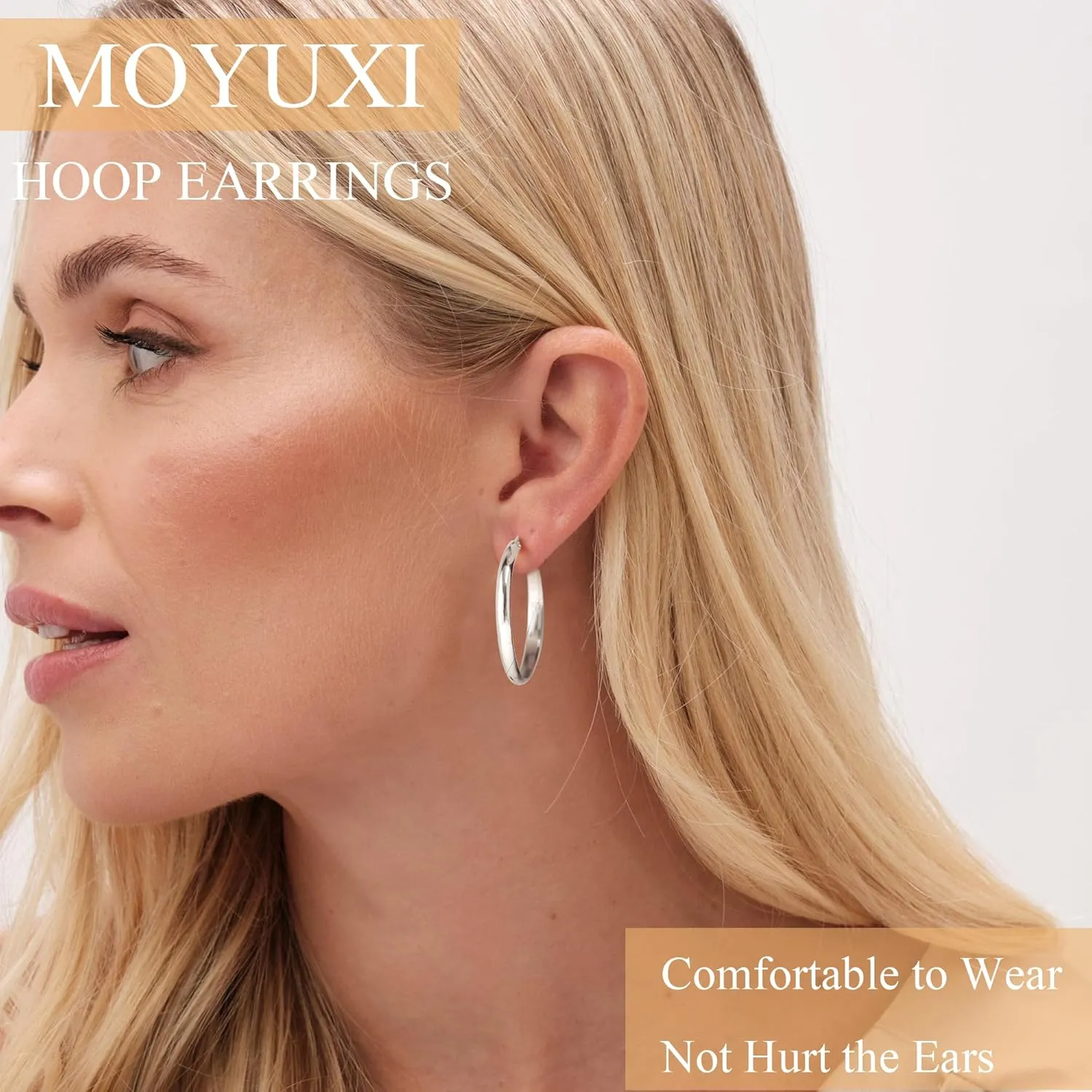 3mm Wide Large Hoop Earrings for Women Non Tarnish 14K Gold Hoops Waterproof Lightweight Hypoallergenic Sterling Silver Hoops Gift for Chrismas Birthday Mother's Day 30/40/50/60mm
