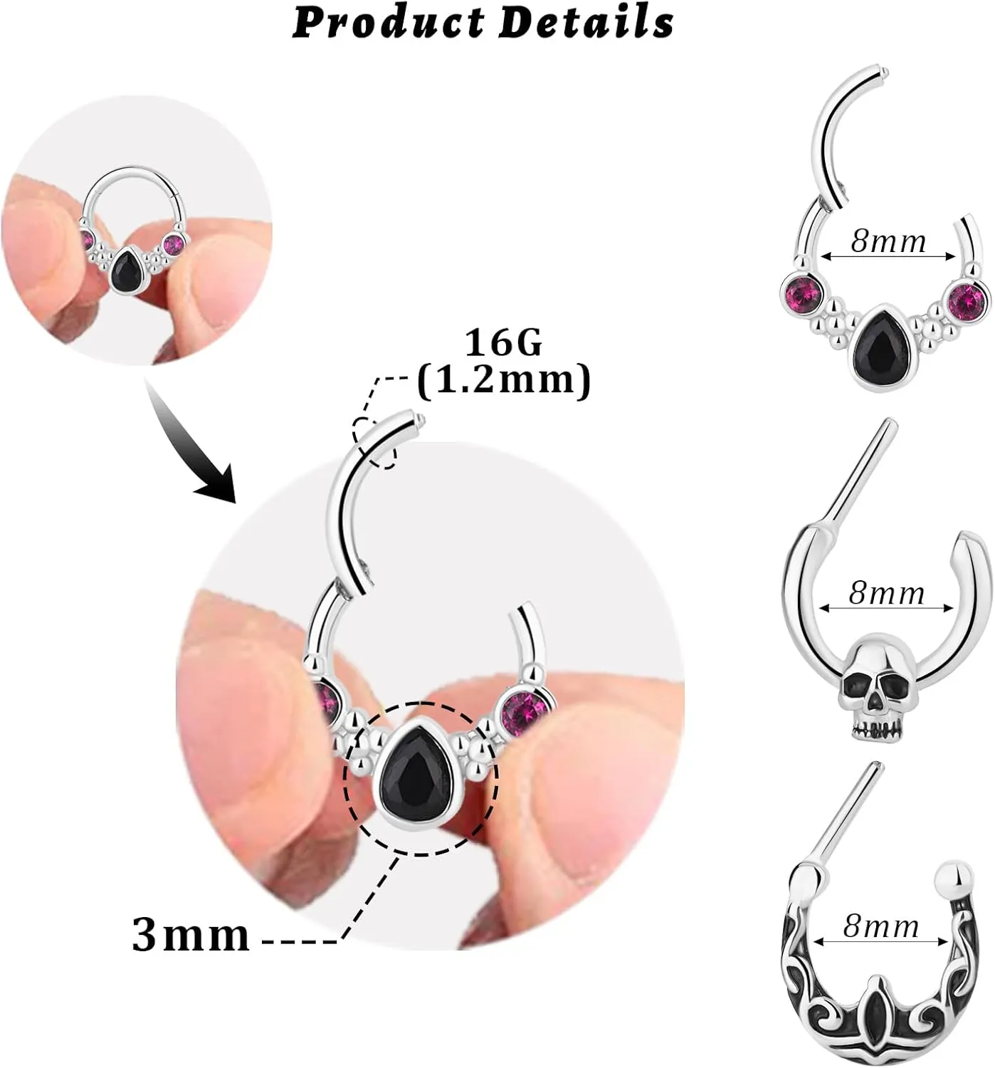 3pcs 16G gold Septum nose Rings for women man 8mm Stainless Steel hypoallergenic Helix Daith Earrings Jewelry and nsoe Rings Piercing Jewelry