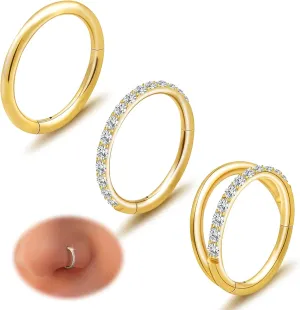 3pcs Gold Plated Nose Rings Hoops for Women:20G 18G Hypoallergenic 316l Surgical Steel Earrings Septum Clicker Ring Hinged Segment Ring Body Piercing Nose Hoop Lip Rings Nose Helix Cartilage Rook piercing jewelry Diameter 7mm/8mm/9mm