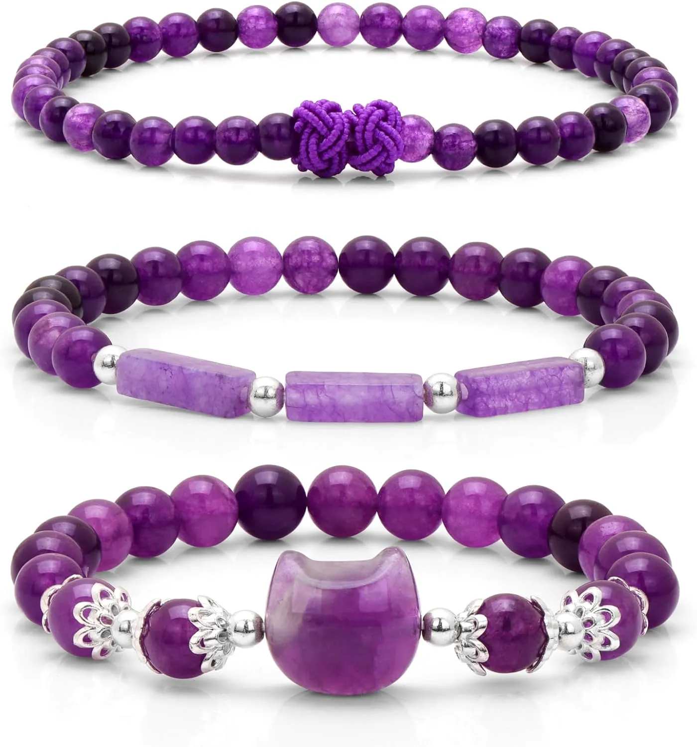 3Pcs Money Attraction Cat Bracelet - Black Obsidian Women Bracelets -Wealth Prosperity Abundance Stone Bead Bracelet,Crystal Spiritual Cute Protection Stretch Bracelet,Good Luck Feng Shui Bracelets For Women Gifts