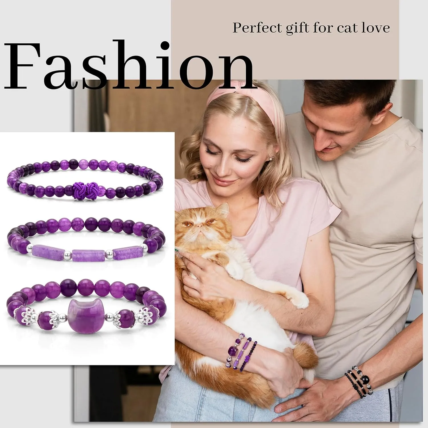 3Pcs Money Attraction Cat Bracelet - Black Obsidian Women Bracelets -Wealth Prosperity Abundance Stone Bead Bracelet,Crystal Spiritual Cute Protection Stretch Bracelet,Good Luck Feng Shui Bracelets For Women Gifts