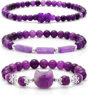3Pcs Money Attraction Cat Bracelet - Black Obsidian Women Bracelets -Wealth Prosperity Abundance Stone Bead Bracelet,Crystal Spiritual Cute Protection Stretch Bracelet,Good Luck Feng Shui Bracelets For Women Gifts