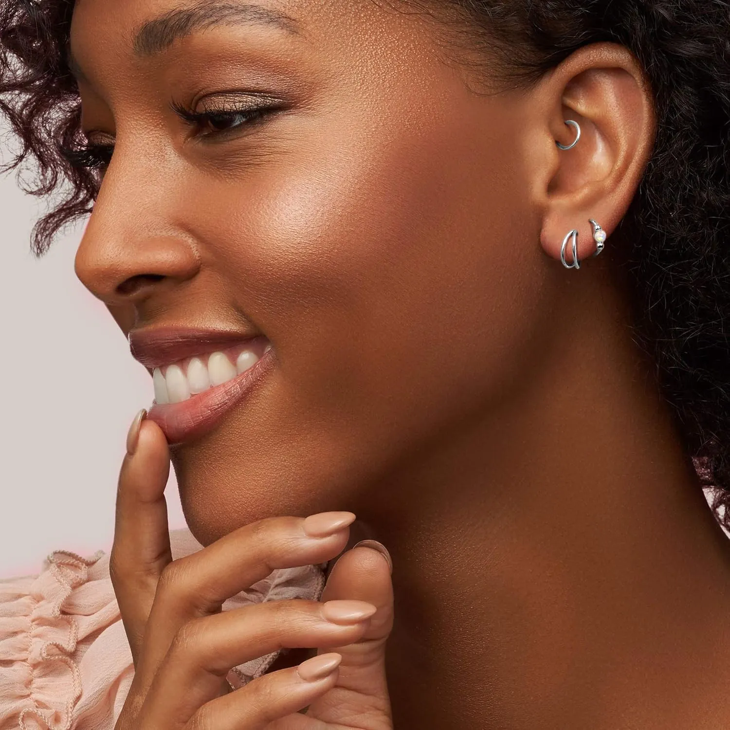 3pcs Nose Rings Hoops 316L Surgical Steel Double Hoop Nose Ring for Women 14K Gold Opal Nose Ring 18G/20G Hinged Nose Piercings Jewelry Septum Rings Cartilage Earring Helix Rook Tragus Daith 8mm