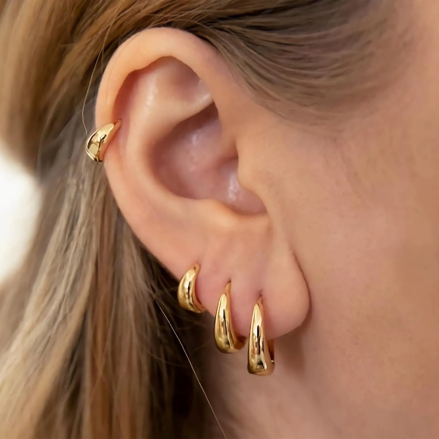 4 Pairs 14K Gold Plated Chunky Gold Hoop Earrings Set Hypoallergenic | Zircon Gold Small Huggie Earrings for Women
