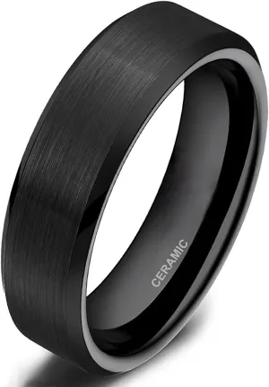 4mm 6mm 8mm Black Ceramic Rings Brushed Comfort Fit Wedding Band for Men Women Size 4-14
