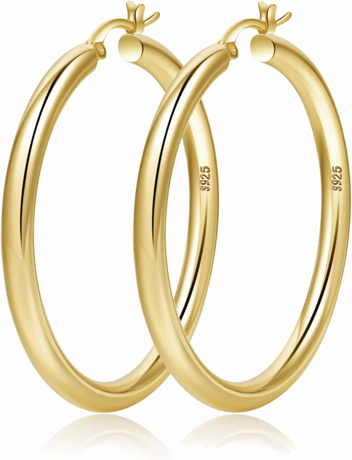 4mm Thick Gold Chunky Earrings Steling Silver Post Hoops Earrings For Women Hollow Tube Hoops Earrings Thick Gold Hoop Earrings Hypoallergenic Lightweight Gold Hoop Large Earrings 20/30/40/50/60MM
