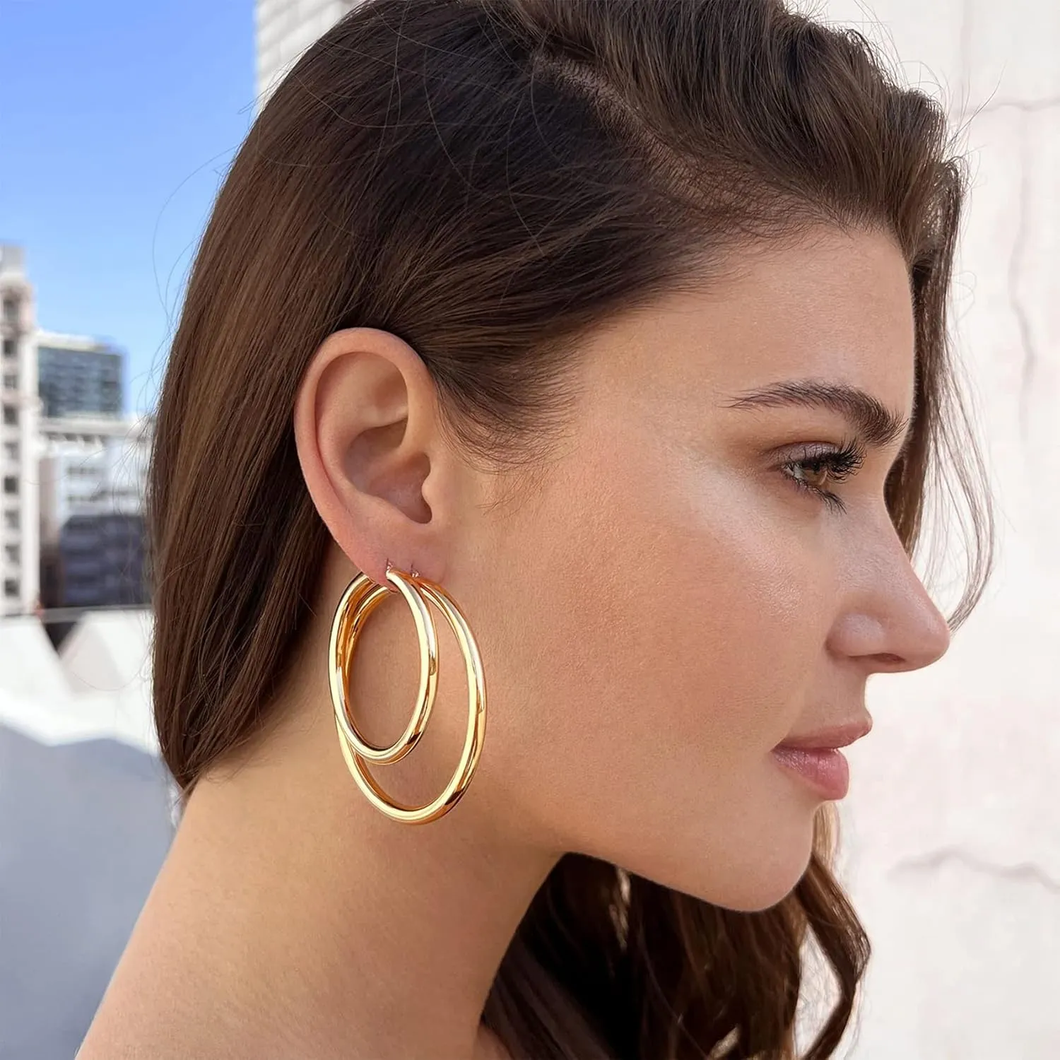 4mm Thick Gold Chunky Earrings Steling Silver Post Hoops Earrings For Women Hollow Tube Hoops Earrings Thick Gold Hoop Earrings Hypoallergenic Lightweight Gold Hoop Large Earrings 20/30/40/50/60MM