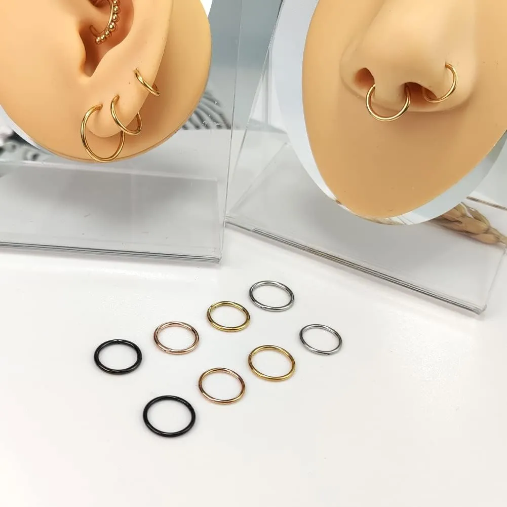 4Pcs 16G 18G 20G Surgical Steel Nose Rings Hoops Hinged Clicker Septum Ring lip ring Cartilage Hoop Gold Silver Rose Gold Black 6mm 7mm 8mm 9mm10mm 12mm Hypoallergenic Body Piercing jewelry for Women Men