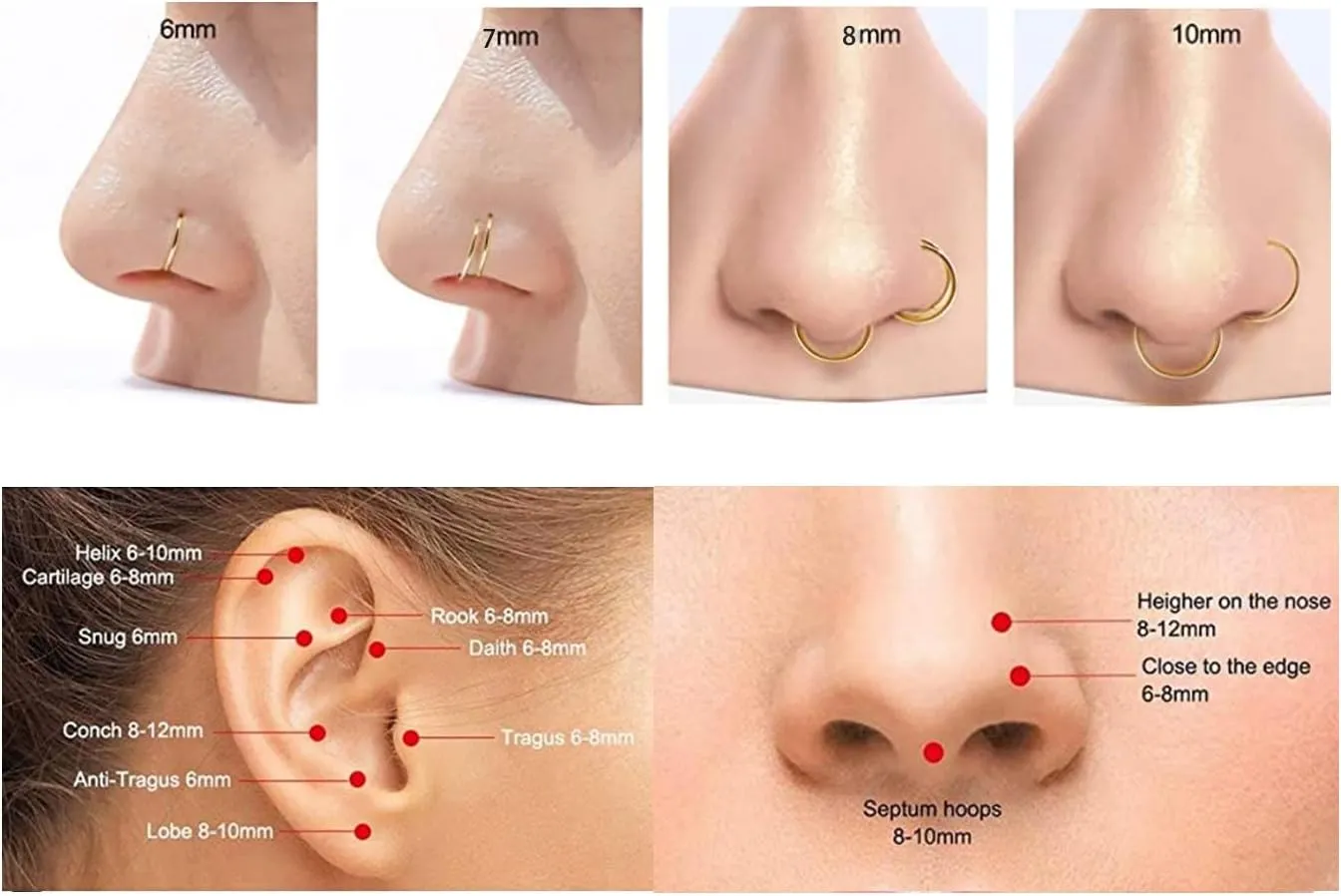 4Pcs 16G 18G 20G Surgical Steel Nose Rings Hoops Hinged Clicker Septum Ring lip ring Cartilage Hoop Gold Silver Rose Gold Black 6mm 7mm 8mm 9mm10mm 12mm Hypoallergenic Body Piercing jewelry for Women Men