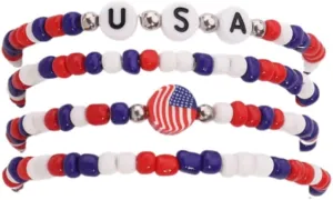 4th of July American Beaded Bracelet July Fourth Patriotic Stackable Beads Bracelets Multi-layered USA Red White Blue Resin Seed Beads Friendship Bracelets Independence Day Jewelry Costume Accessory