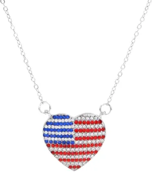 4th of July Necklace Patriotic Rhinestone Red White Blue American USA Flag Pendant Necklace Independence Day Jewelry for Memorial Day Accessories