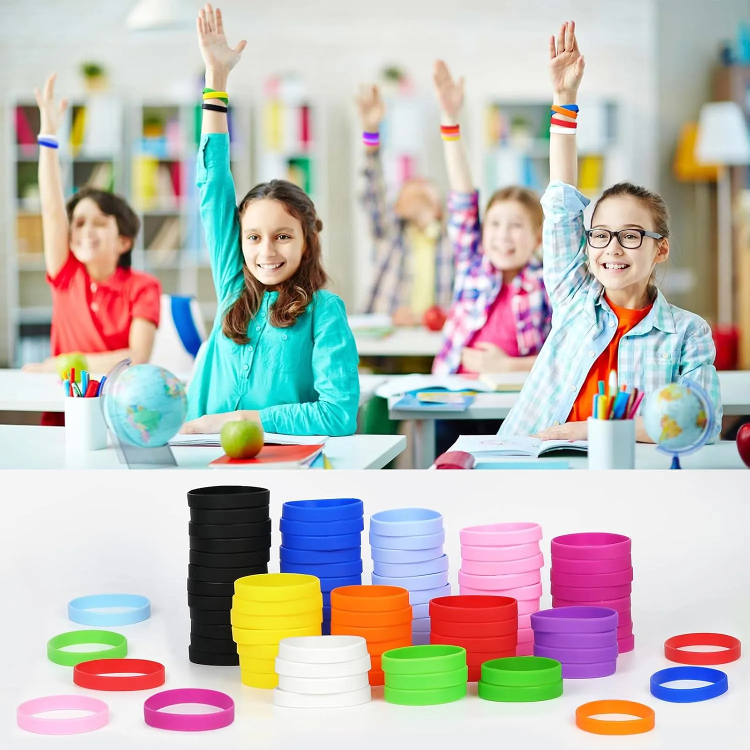 50 PCS Silicone Wristbands for Kids Teens, 7'' Sports Wholesale Rubber Bracelets for Events, Party Teacher Supplies Boys Gilrs Education Activities Purple