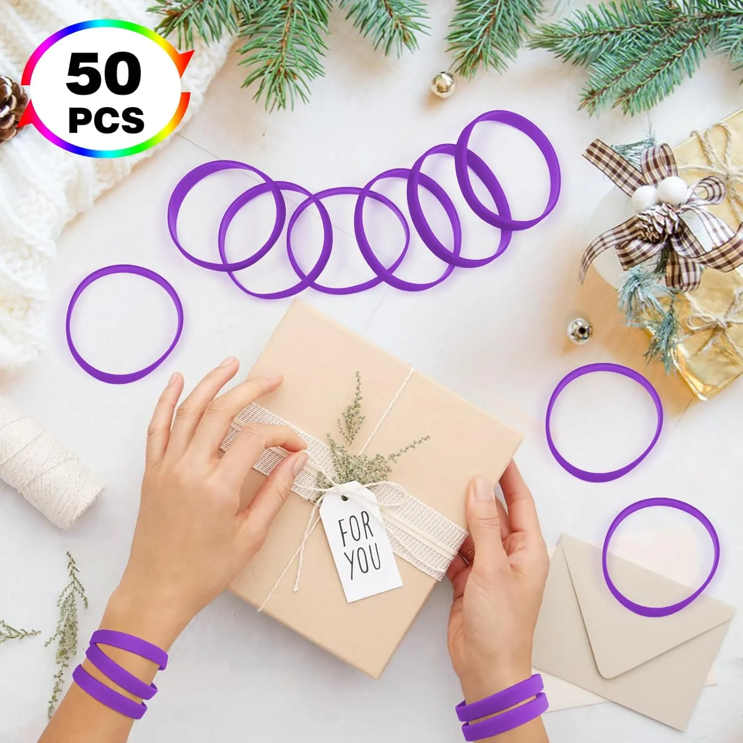 50 PCS Silicone Wristbands for Kids Teens, 7'' Sports Wholesale Rubber Bracelets for Events, Party Teacher Supplies Boys Gilrs Education Activities Purple
