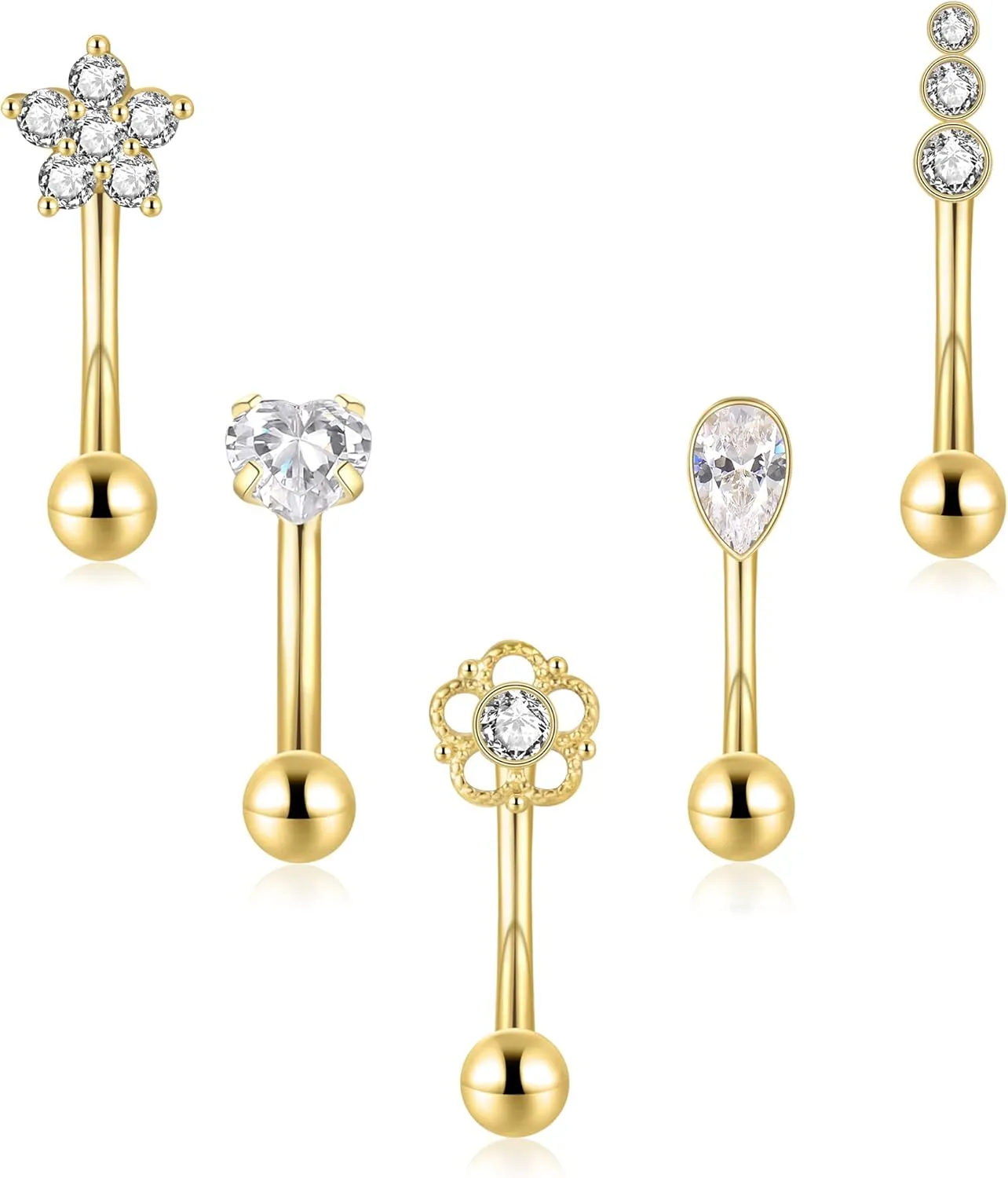 5PCS 14G 316L Stainless Steel Petite Belly Button Rings for Women Dainty Navel Rings Tiny Belly Rings Body Piercing Set