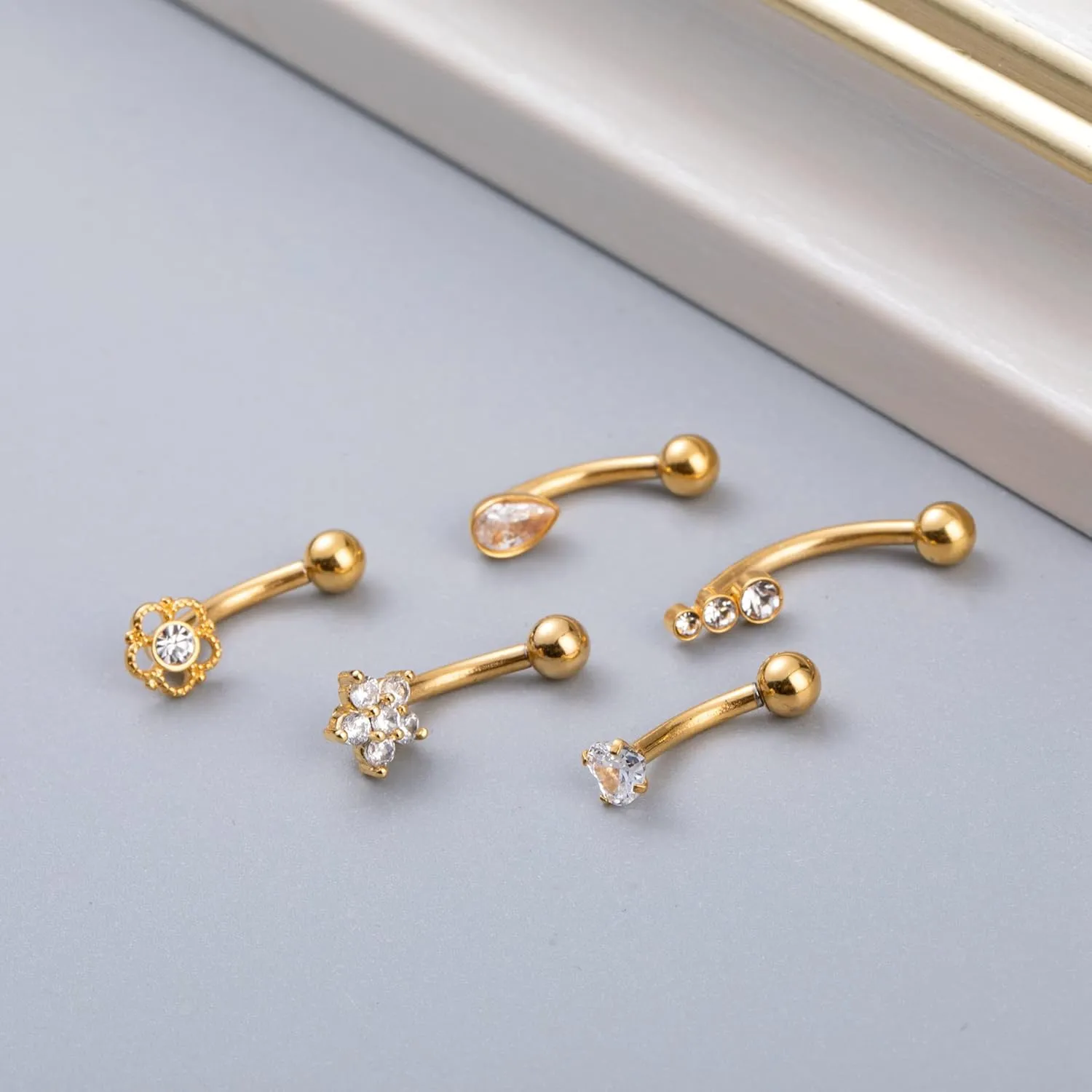 5PCS 14G 316L Stainless Steel Petite Belly Button Rings for Women Dainty Navel Rings Tiny Belly Rings Body Piercing Set