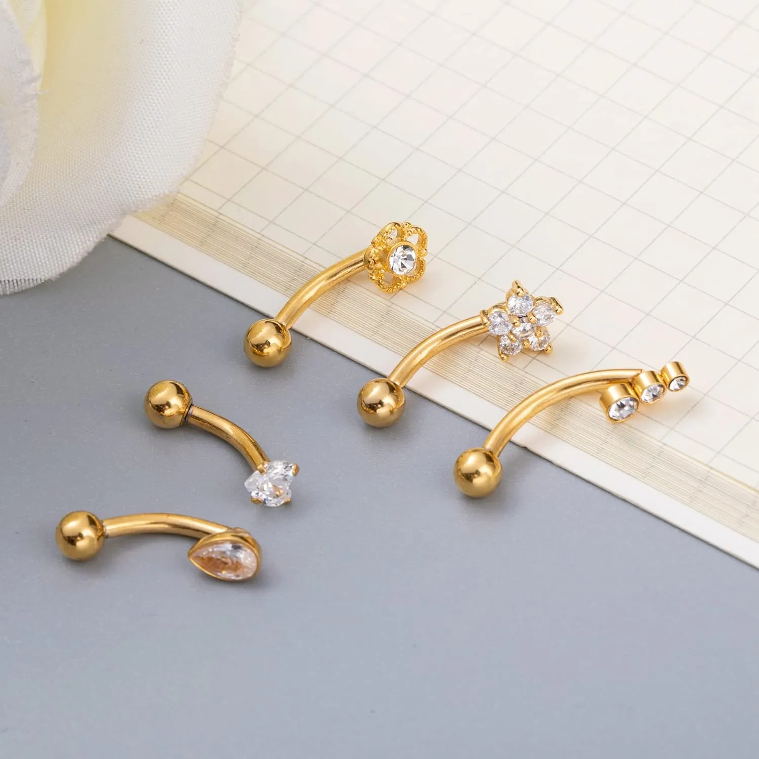 5PCS 14G 316L Stainless Steel Petite Belly Button Rings for Women Dainty Navel Rings Tiny Belly Rings Body Piercing Set