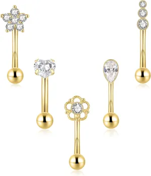 5PCS 14G 316L Stainless Steel Petite Belly Button Rings for Women Dainty Navel Rings Tiny Belly Rings Body Piercing Set