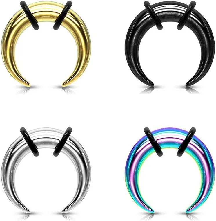 6-00GA Stainless Steel Large Gauge Basic Septum Pincher Rings with 2 Black O-Rings