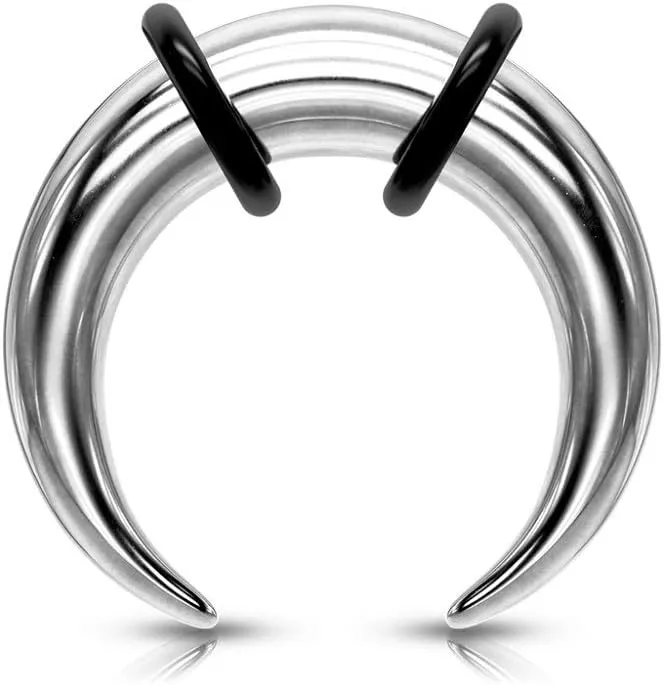6-00GA Stainless Steel Large Gauge Basic Septum Pincher Rings with 2 Black O-Rings