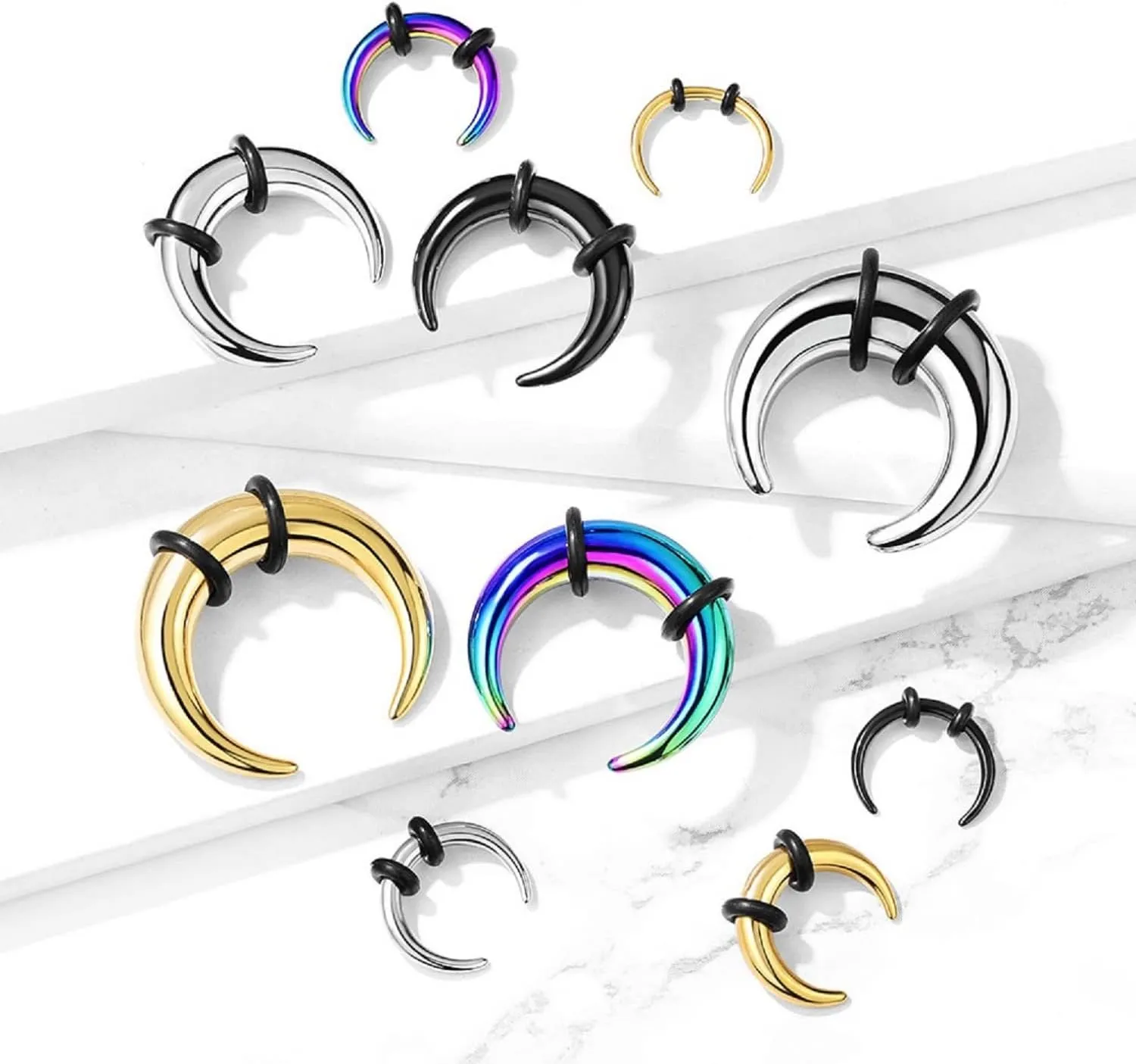 6-00GA Stainless Steel Large Gauge Basic Septum Pincher Rings with 2 Black O-Rings