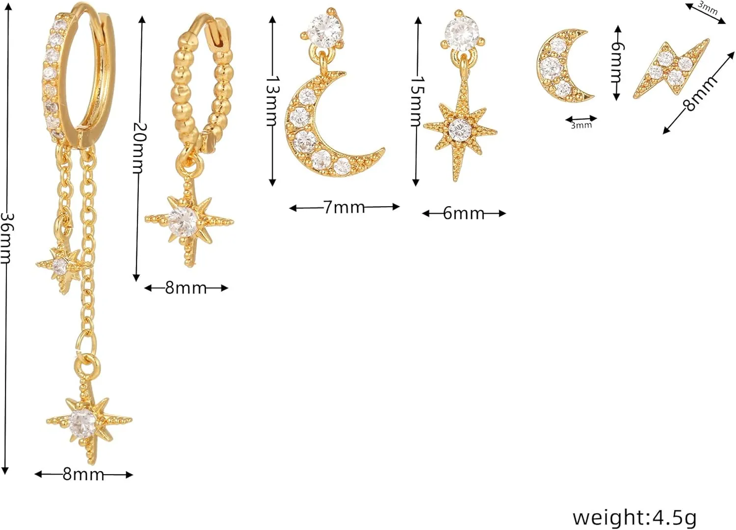 6 Pairs Gold Chain Earrings for Women, 14K Gold Plated Hoop Earrings Stack, Hypoallergenic Earring Sets for Multiple Piercing, Ear Cuffs Stud Huggie Hoop Dangle Chain Earring Pack for Women
