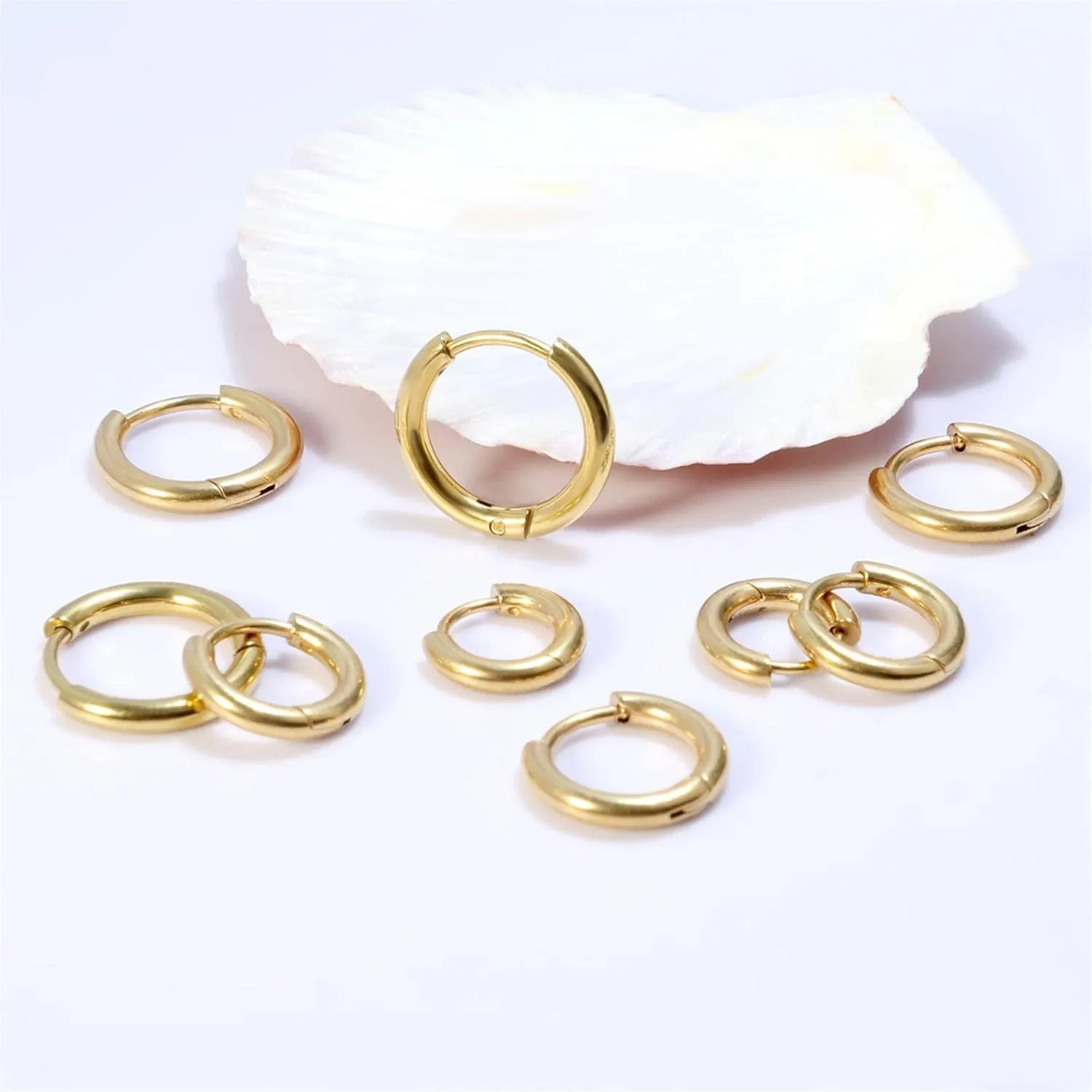 6 Pairs Women Earring Sets for Multiple Piercing,14K Gold Plated Dainty Small Hoop Huggie Earrings, Lightweight Cartilage Earrings,Silver Tiny Stud Earrings CZ Flat Back Earrings for Helix Hypoallergenic