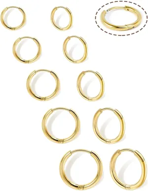 6 Pairs Women Earring Sets for Multiple Piercing,14K Gold Plated Dainty Small Hoop Huggie Earrings, Lightweight Cartilage Earrings,Silver Tiny Stud Earrings CZ Flat Back Earrings for Helix Hypoallergenic