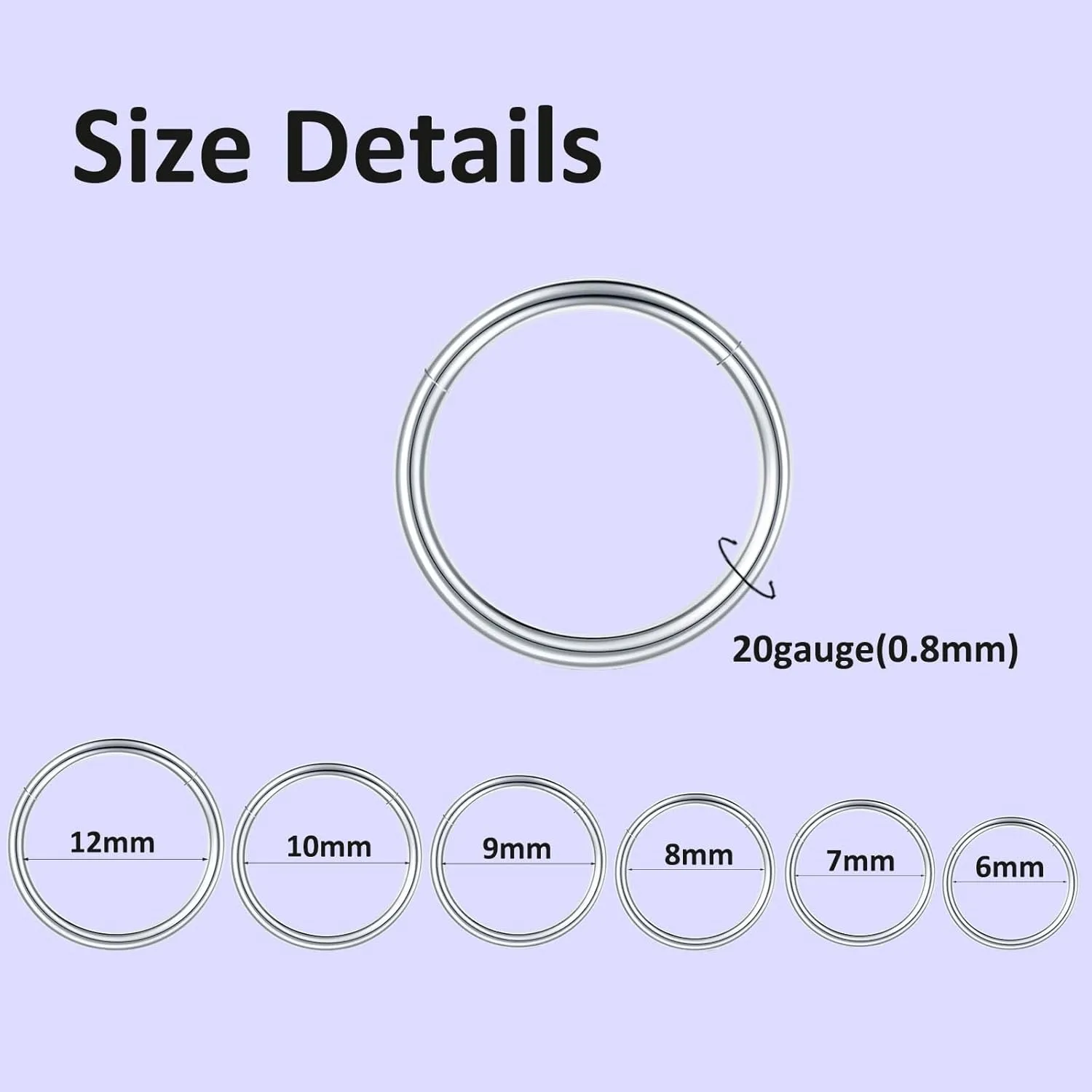 6/12Pcs 16G 18G 20G Nose Rings Hoops 316L Surgical Steel Nose Septum Lip Rings Tragus Cartilage Daith Rook Piercing Jewelry for Women 6mm 7mm 8mm 9mm 10mm 12mm