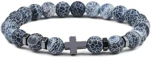 6mm 8mm Women Men Prayer Beaded Bracelet Hematite Cross Natural Wood Beads Lava Stone Onyx Meditation Bracelets Yoga Jewelry RK69I (8mm Black weathered)