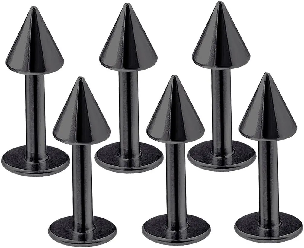 6pcs 16g Labret Stud Lip Ring Cartilage Tragus Snakebite Monroe Triple Forward Helix Conch Medusa Lobe Black Spike Pick Size