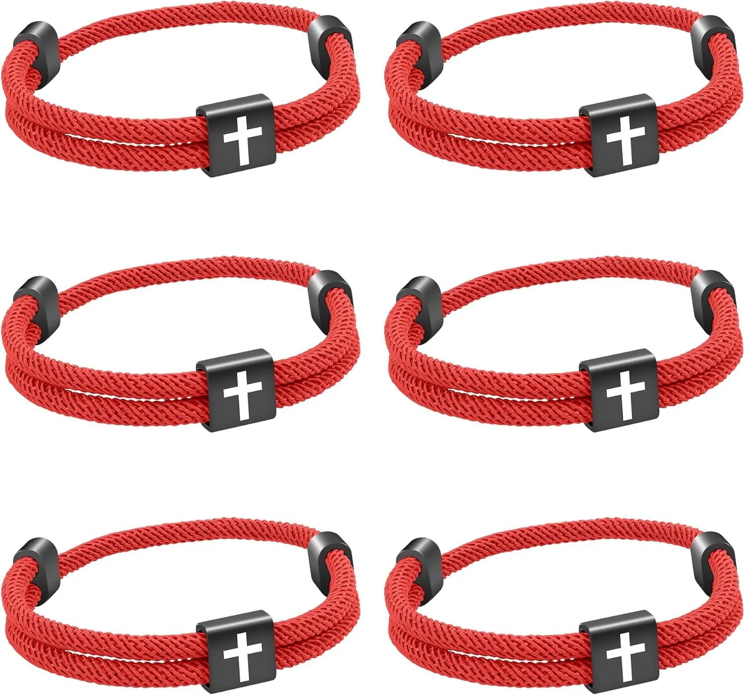 6PCS Christian Jesus Cross Rope Bracelet, Braided Cord Bracelet for Men Women, Nautical Surf Beach Bracelets Gifts Set for Sports, Handmade Woven String Bracelets with Adjustable Knot
