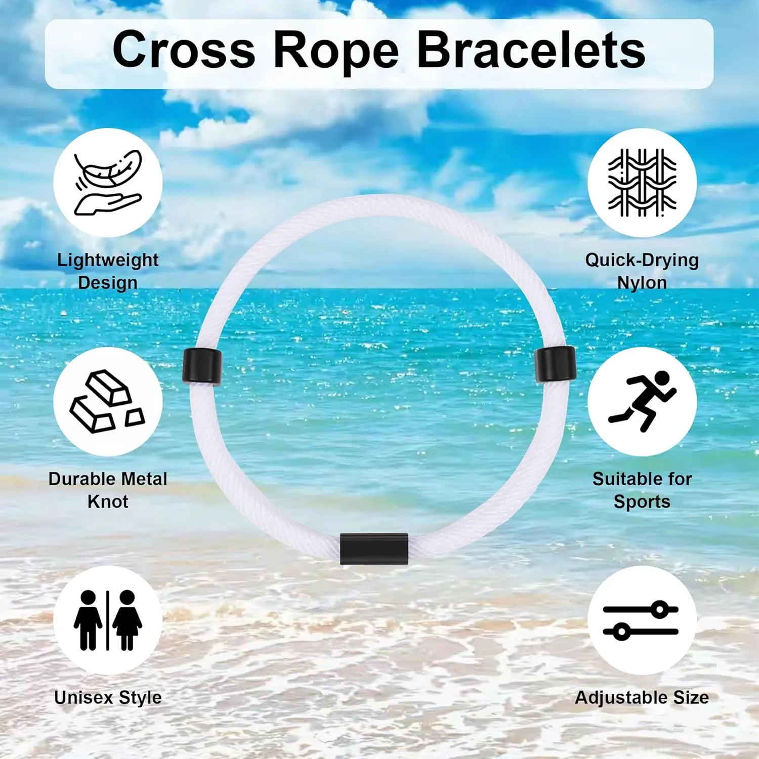 6PCS Christian Jesus Cross Rope Bracelet, Braided Cord Bracelet for Men Women, Nautical Surf Beach Bracelets Gifts Set for Sports, Handmade Woven String Bracelets with Adjustable Knot