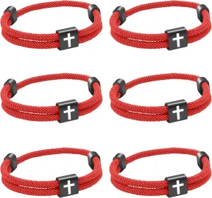 6PCS Christian Jesus Cross Rope Bracelet, Braided Cord Bracelet for Men Women, Nautical Surf Beach Bracelets Gifts Set for Sports, Handmade Woven String Bracelets with Adjustable Knot