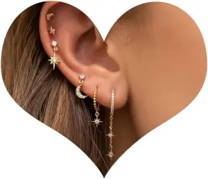 6Pcs Gold Huggie Hoop Earrings Set for Women,14K Gold Plated Dainty Earring Stacks Sets for Multiple Piercing,Small Hoop Cartilage Earrings Set Hypoallergenic Trendy Jewelry
