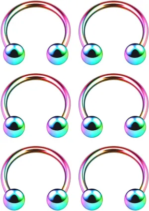 6PCS Stainless Steel Horseshoe Earrings Ball Cartilage Septum Nose Lip Earrings Tragus Piercing Jewelry More Colors and Size