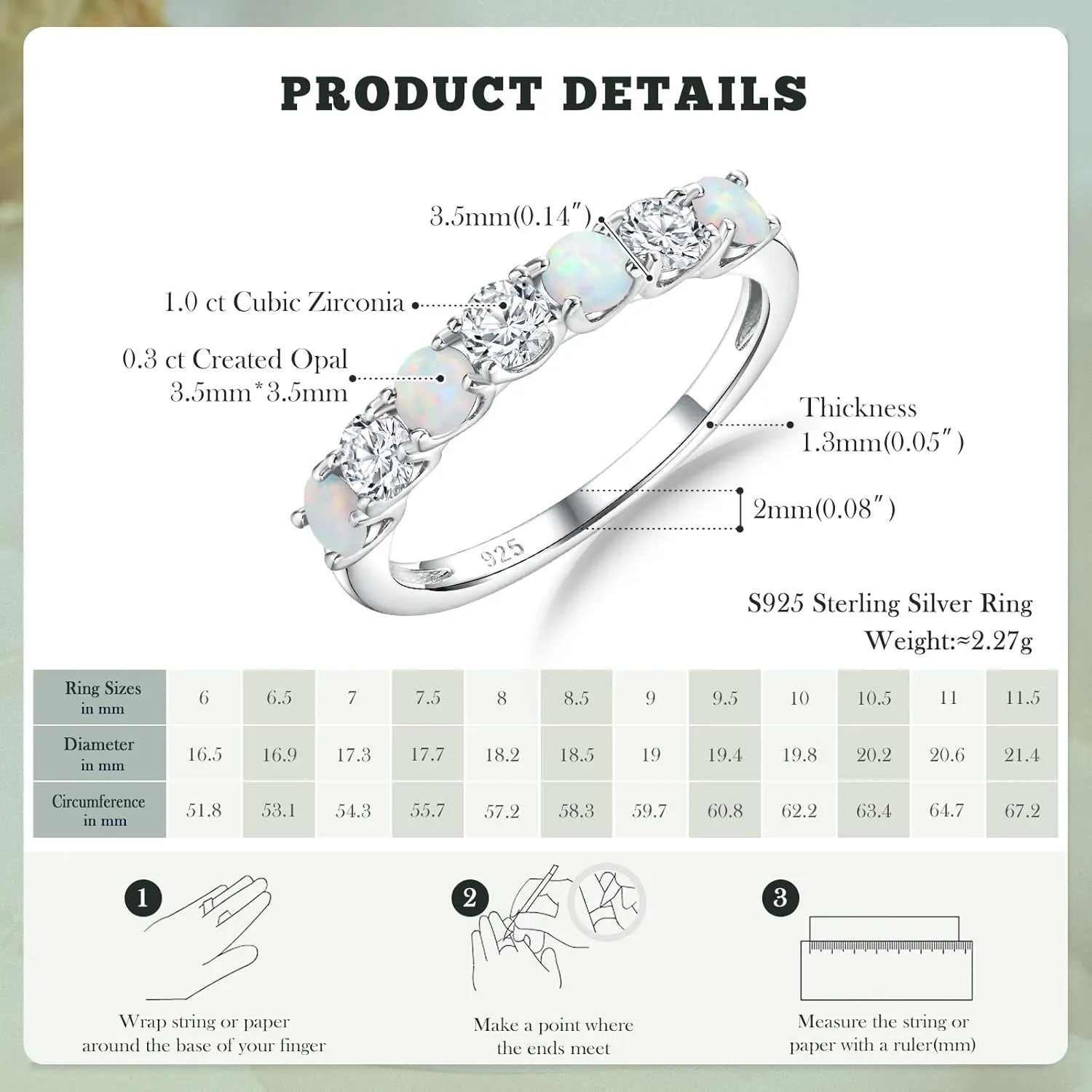 7 Stone Stackable Rings Sterling Silver Cubic Zirconia Birthstone Ring Half Eternity Band Rings for Women, Size 6 to 10, with Ring Box