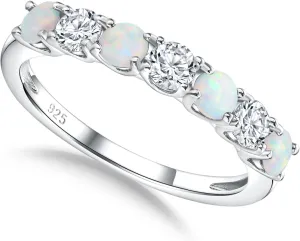 7 Stone Stackable Rings Sterling Silver Cubic Zirconia Birthstone Ring Half Eternity Band Rings for Women, Size 6 to 10, with Ring Box