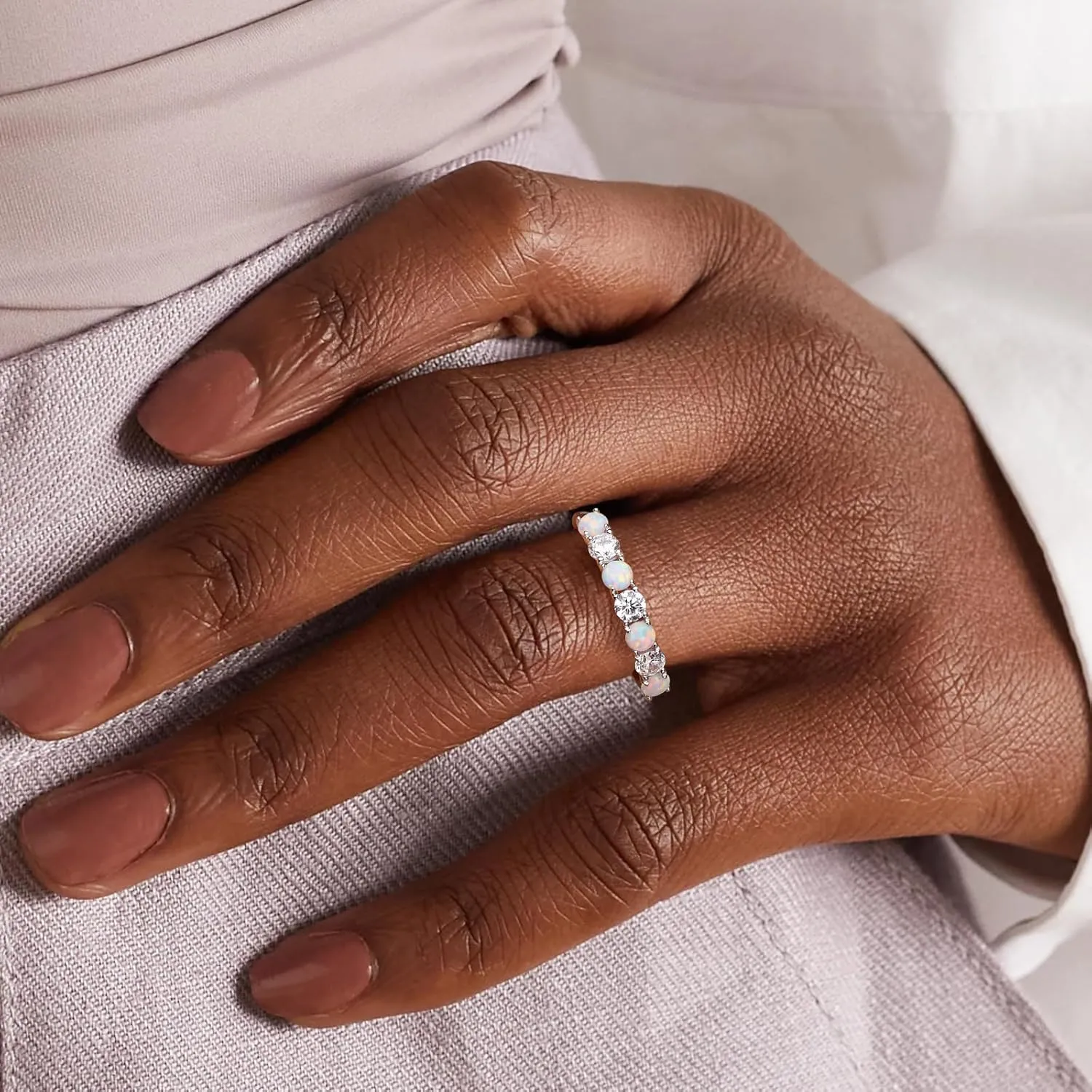 7 Stone Stackable Rings Sterling Silver Cubic Zirconia Birthstone Ring Half Eternity Band Rings for Women, Size 6 to 10, with Ring Box