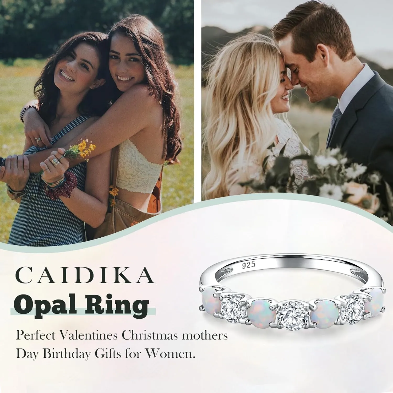 7 Stone Stackable Rings Sterling Silver Cubic Zirconia Birthstone Ring Half Eternity Band Rings for Women, Size 6 to 10, with Ring Box