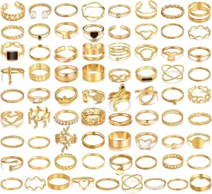 73 Pcs Gold Knuckle Rings for Women, 14K Gold Stackable Chunky Rings Pack, That Don't Tarnish Gold Rings, Vintage Boho Heart Butterfly Ring Jewelry Set