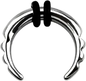 8-14GA Stainless Steel Ridged Edge Septum Pincher Nose Ring with 2 Black O-Rings